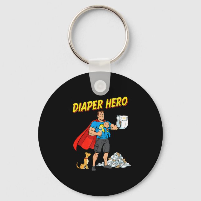 Llavero Diaper Hero Funny Cartoon Dad Design For New Fathe (Anverso)