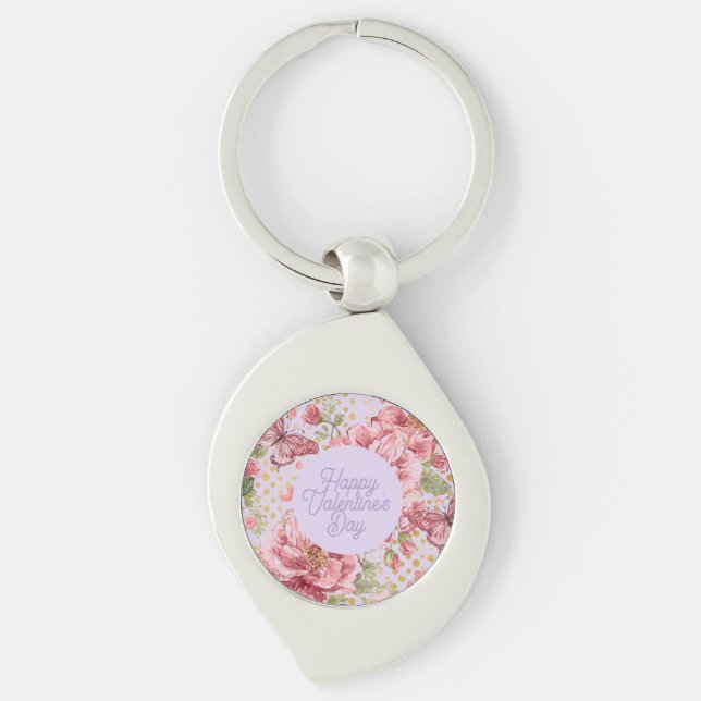 Llavero Días de San Valentín, Elegante, Patrón de Flores d (Anverso)