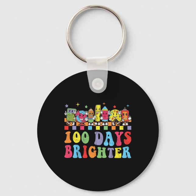 Llavero Días Más Brillante Maestra Groovy Retro 100 Días D (Anverso)