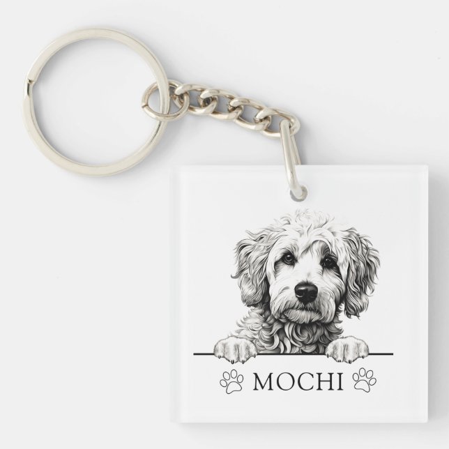 Llavero Dibujo a mano de perro de Goldendoodle personaliza (Frente)
