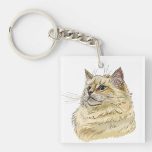 Llavero Dibujo a mano de un divertido gato Ragdoll esponjo