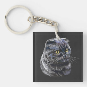 Llavero Dibujo a mano de un divertido y esponjoso gato bri
