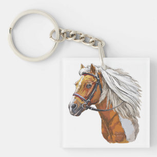Llavero Dibujo a mano de un retrato de caballo pinto