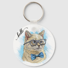 Llavero Dibujo a mano divertido gato británico en gafas Th