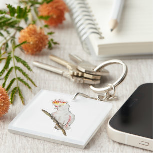 Llavero Dibujo acuarela de un loro de cacatúa