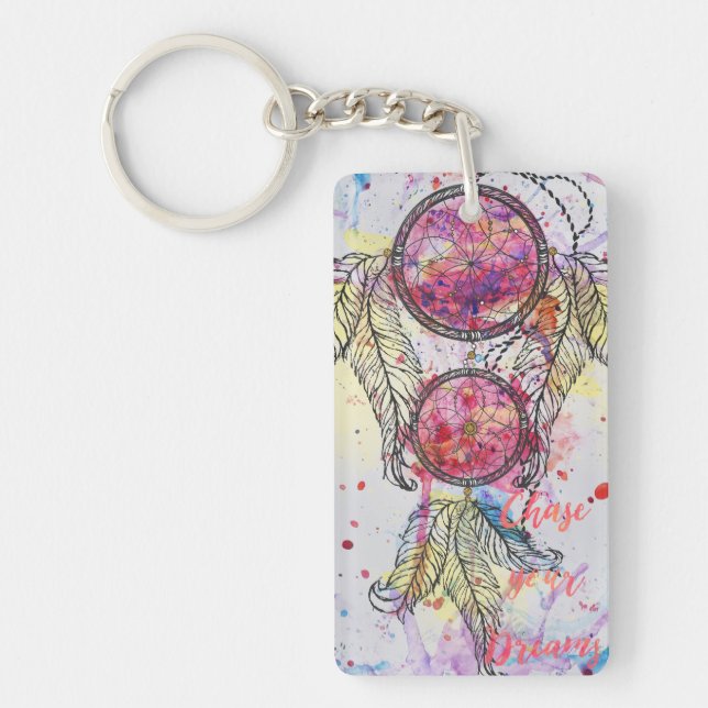 Llavero Dibujo acuarela Dreamcatcher "Chase your Dreams" (Frente)