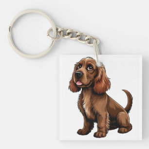 Llavero Dibujo animado amistoso de Field Spaniel marrón