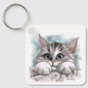 Llavero Dibujo animado de adorable gatito gris atigrado