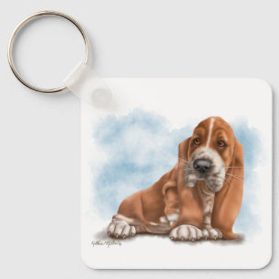Llavero Dibujo animado de cachorro adorable de Basset Houn