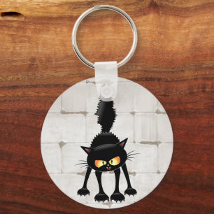 Llavero Dibujo animado de gato negro divertido y feroz