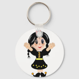 Llavero Dibujo animado de niña pequeña linda y feliz