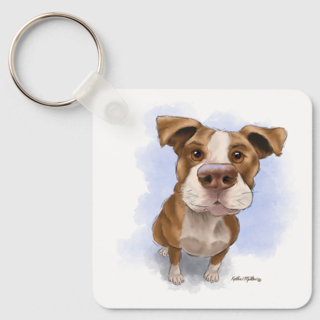 Llavero Dibujo animado de Pit Bull lindo (Anverso)