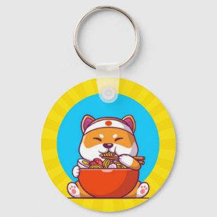 Llavero Dibujo animado de Shiba Inu lindo comiendo fideos 