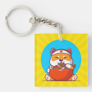 Llavero Dibujo animado de Shiba Inu lindo comiendo fideos 