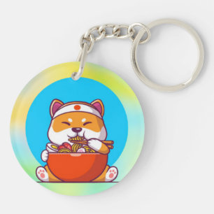Llavero Dibujo animado de Shiba Inu lindo comiendo fideos 