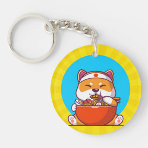 Llavero Dibujo animado de Shiba Inu lindo comiendo fideos 