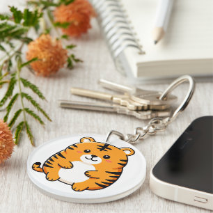 Llavero Dibujo animado de tigre regordete lindo