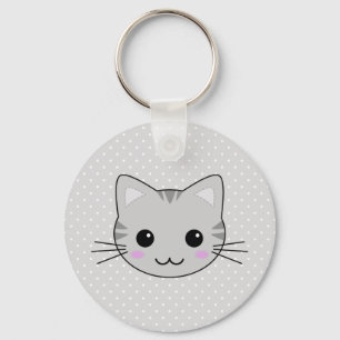 Llavero Dibujo animado gris lindo del gato de Tabby de