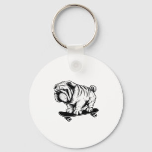 Llavero Dibujo de arte callejero de pug perro skateboarder