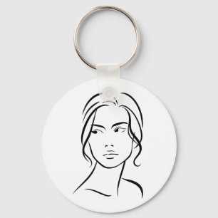 Llavero Dibujo de arte de línea de cara de mujer abstracta