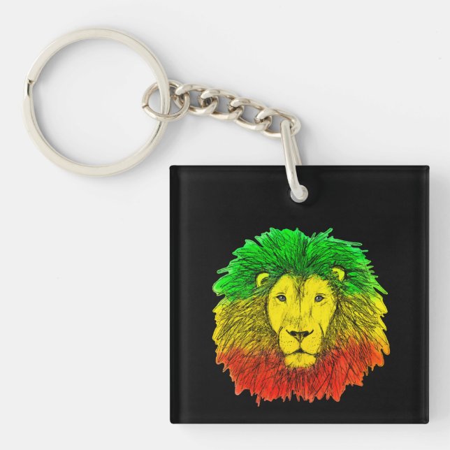 Llavero Dibujo de cabeza de león Rasta rojo amarillo verde (Frente)