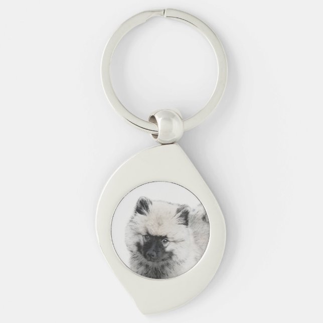 Llavero Dibujo de cachorros de Keeshond - Arte de perros o (Anverso)