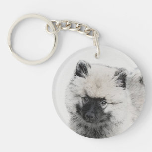 Llavero Dibujo de cachorros de Keeshond - Arte de perros o