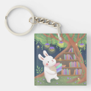 Llavero Dibujo de conejo adicto a los libros adorable