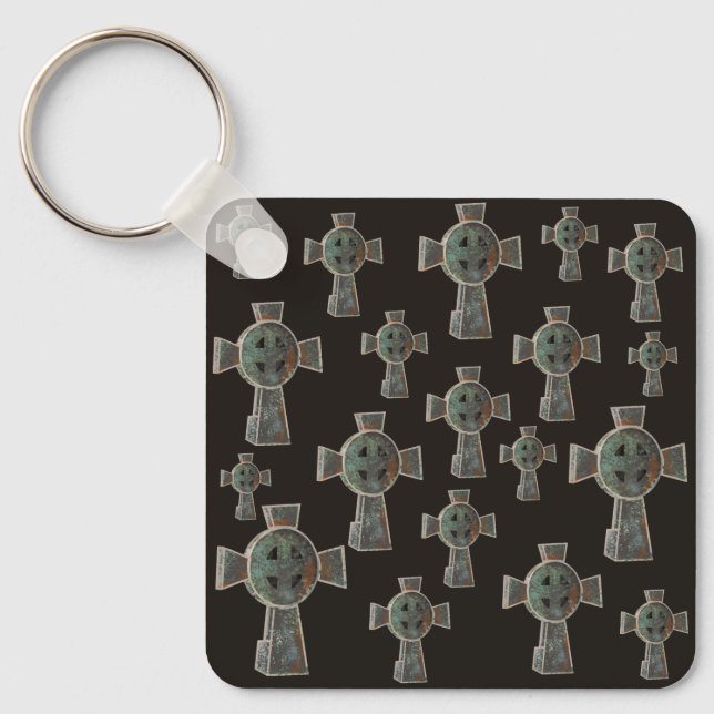 Llavero Dibujo de cruz de piedra de la cabeza de jardín gó (Anverso)