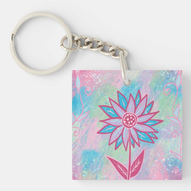 Llavero Dibujo de Flor Pastel Adorable (Frente)