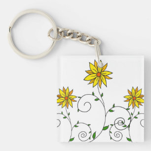 Llavero Dibujo de flores amarillas caprichosas y lindas