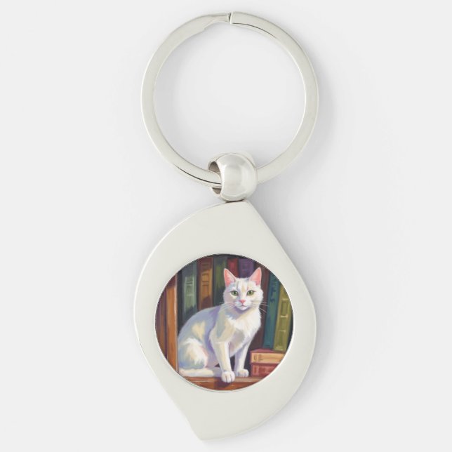 Llavero Dibujo de gato blanco (Anverso)