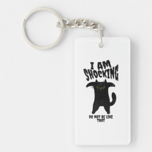 Llavero Dibujo de gato sarcástico en blanco y negro