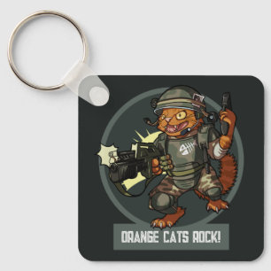 Llavero Dibujo de gato soldado de dibujos animados naranja