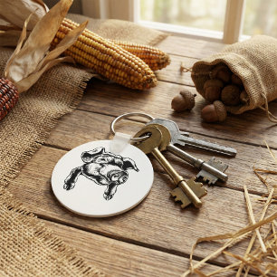 Llavero Dibujo de granja animal cabeza de cerdo en blanco