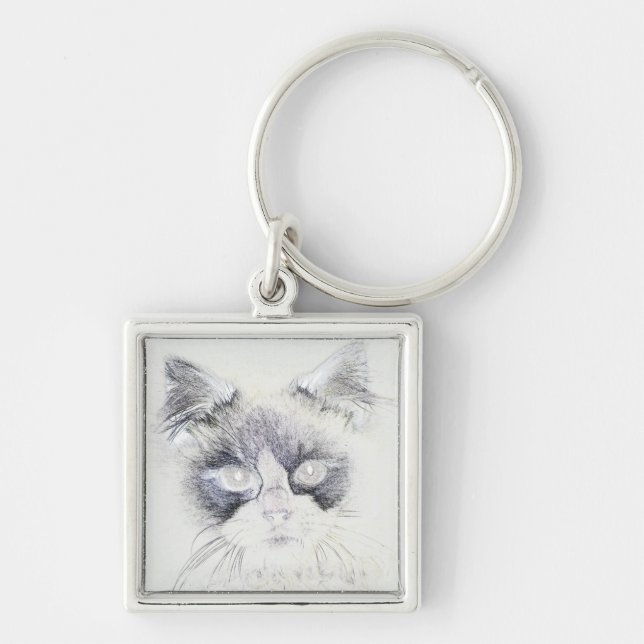 Llavero Dibujo de lápiz de gato (Frente)