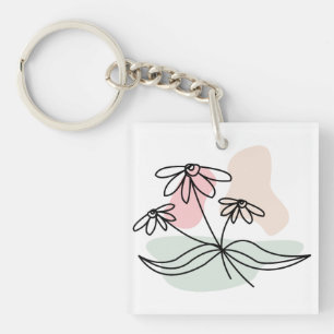 Llavero Dibujo de lápiz de lápices de colores florales en 