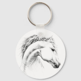 Llavero Dibujo de lápiz de retrato de caballo Arte ecuestr