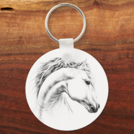 Llavero Dibujo de lápiz de retrato de caballo Arte ecuestr