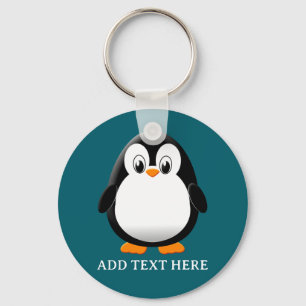 Llavero Dibujo de pingüino animado azul teal personalizado