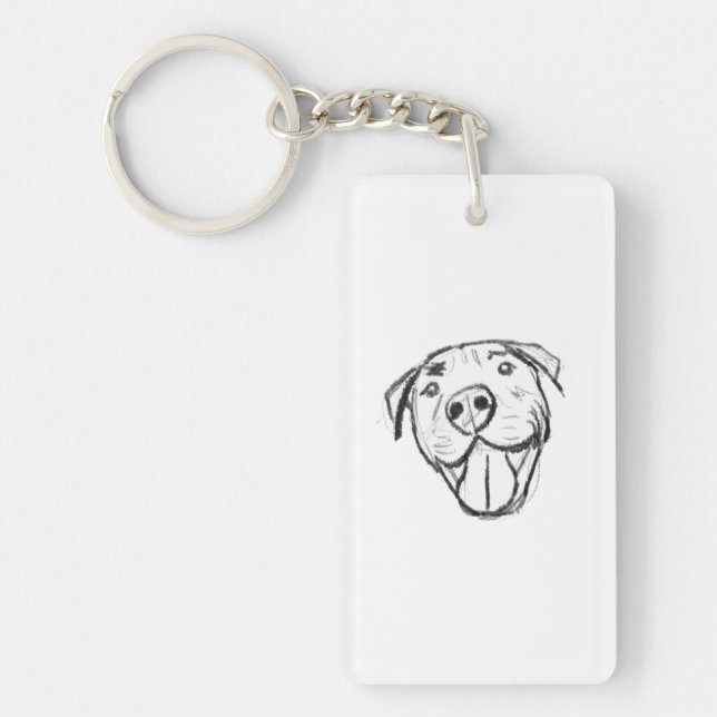 Llavero dibujo de pitbull simple amantes de perros blanco  (Frente)
