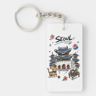 Llavero Dibujo del Palacio Gyeongbokgung de Seúl Adorable