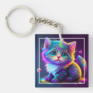Llavero Dibujo digital de gatos de color lindo-79827