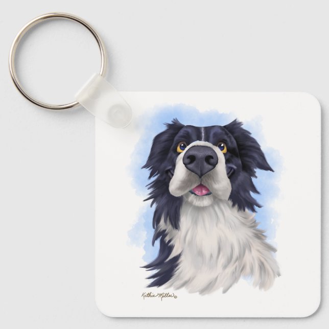 Llavero Dibujo divertido de Border Collie  (Anverso)