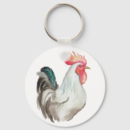 Llavero Dibujo manual de acuarela de un gallo