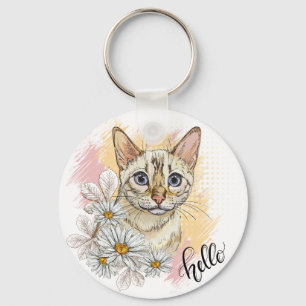 Llavero Dibujo manual gracioso gato bengalí de nieve con c