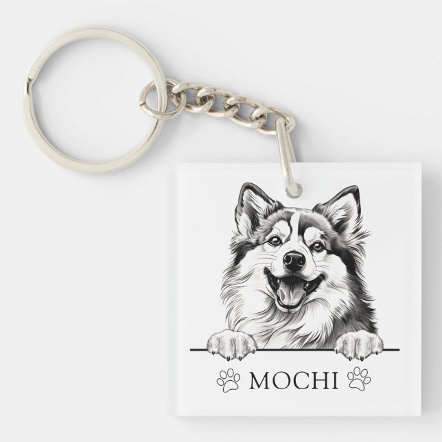 Llavero Dibujo personalizado a mano de perro de Pomsky (Frente)