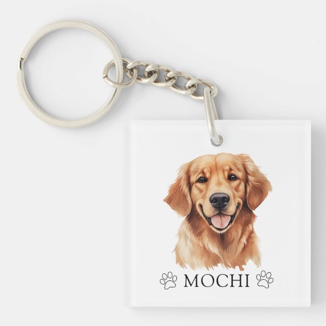 Llavero Dibujo personalizado de mano de perro con recupera (Frente)