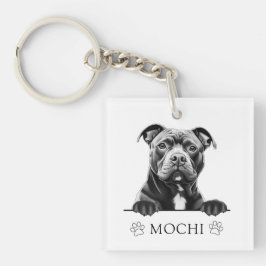 Llavero Dibujo personalizado de mano de perro Staffy