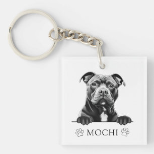 Llavero Dibujo personalizado de mano de perro Staffy